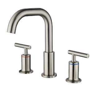 8 in. Widespread Double Handle 3 Hole Round Brass Bathroom Sink Faucet in Brushed Nickel