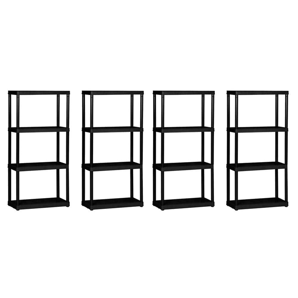 gracious living 4 pack black tier plastic garage storage shelving unit 24 in w x 48 h 12 d gl91006maxit 1c 90 the home depot shoe racks and organizers