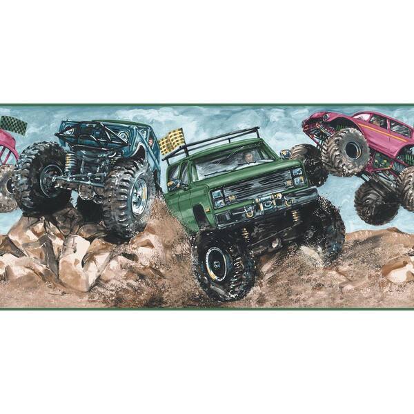 The Wallpaper Company 10.25 in. x 15 ft. Jewel Tone Monster Truck Border