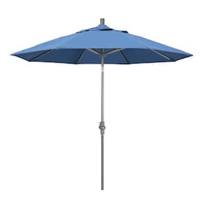 9 ft. Hammertone Grey Aluminum Market Patio Umbrella with Collar Tilt Crank Lift in Capri Pacifica