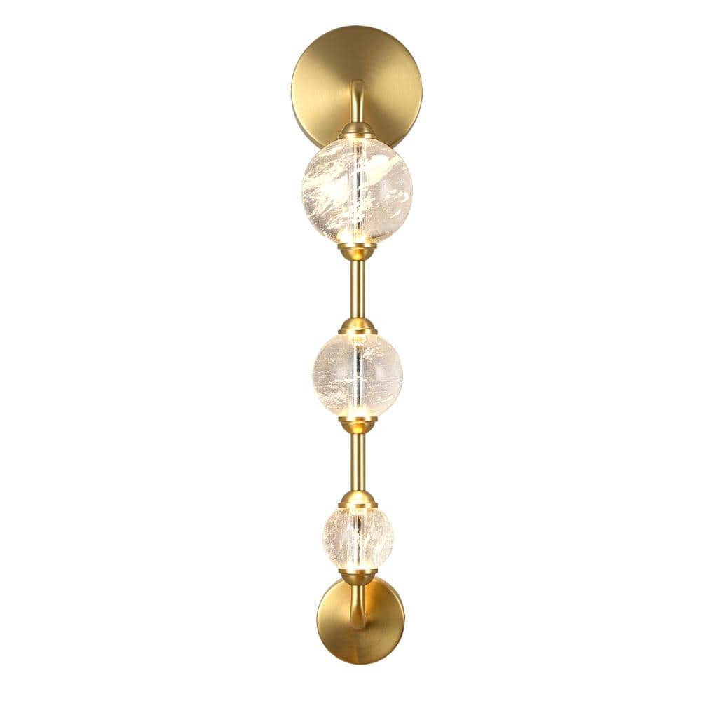 23 in. 3-Light Brushed Gold Integrated LED Crystal Bathroom Vanity Light, Damp Rated price history on PriceWatchPro