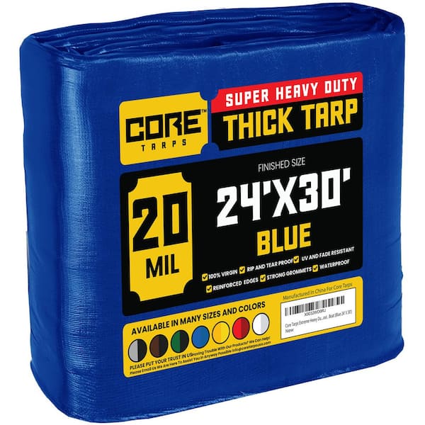 CORE TARPS 24 ft. x 30 ft. Blue 20 Mil Heavy Duty Polyethylene Tarp, Waterproof, UV Resistant, Rip and Tear Proof