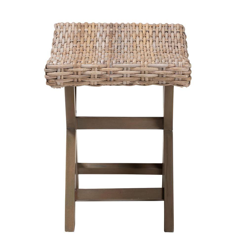 Hayate Mahogany and Rattan X-Base Ottoman Footstool