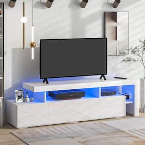 Modern Style White TV Stand Cabinet Fits TV's up to 70 in. with DVD Shelf and 16-colored LED Lights