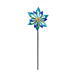 Turquoise Metal Flower Wind Spinner Garden Stake