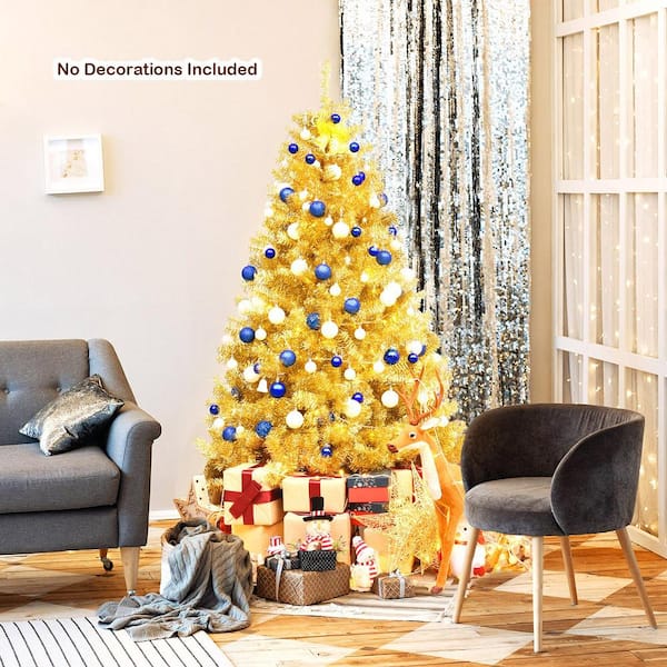 6 ft. Tinsel Artificial Christmas Tree Hinged with Metal Stand Champagne Gold