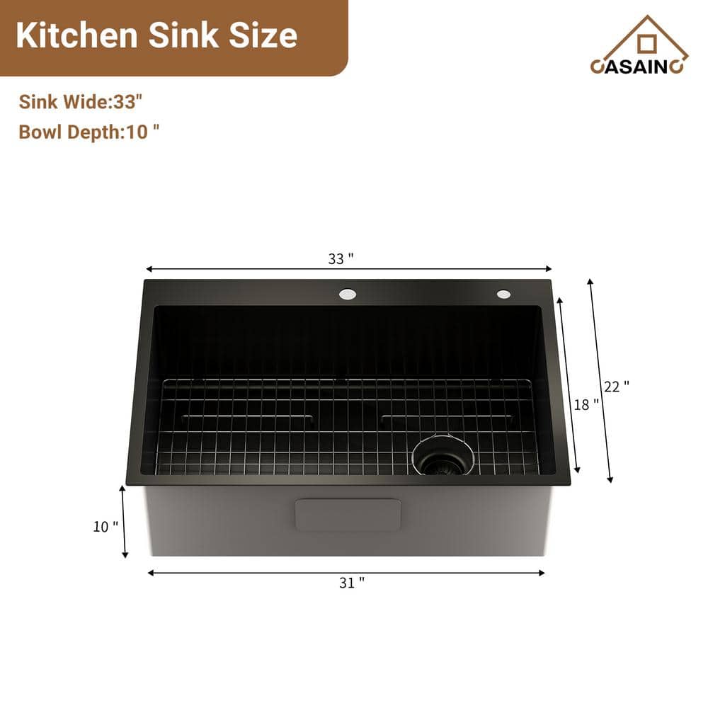 33" Gunmetal Black Stainless Steel Farmhouse Kitchen Sink