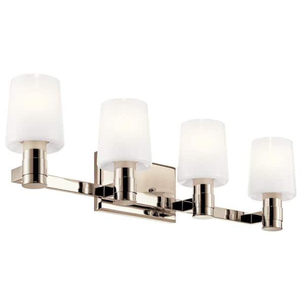 Adani 30 in. 4-Light Polished Nickel Soft Modern Bathroom Vanity Light with Opal Glass