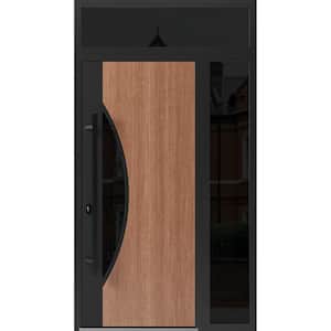 1077 48 in. x 96 in. Right-hand/Inswing 2 Sidelight Tinted Glass Teak Steel Prehung Front Door with Hardware