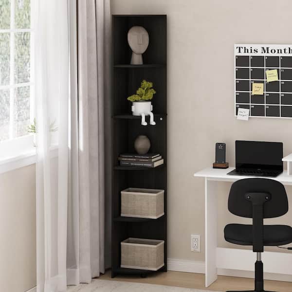 Econ 70.87 in. Tall Espresso Wood 5-Shelf Corner Bookcase