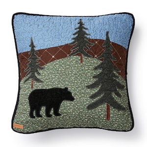 Bear Lake Black, Blue, Green Polyester 16 in. x 16 in. Square Decorative Throw Pillow