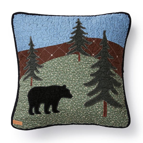 DONNA SHARP Bear Lake Black, Blue, Green Polyester 16 in. x 16 in. Square Decorative Throw Pillow