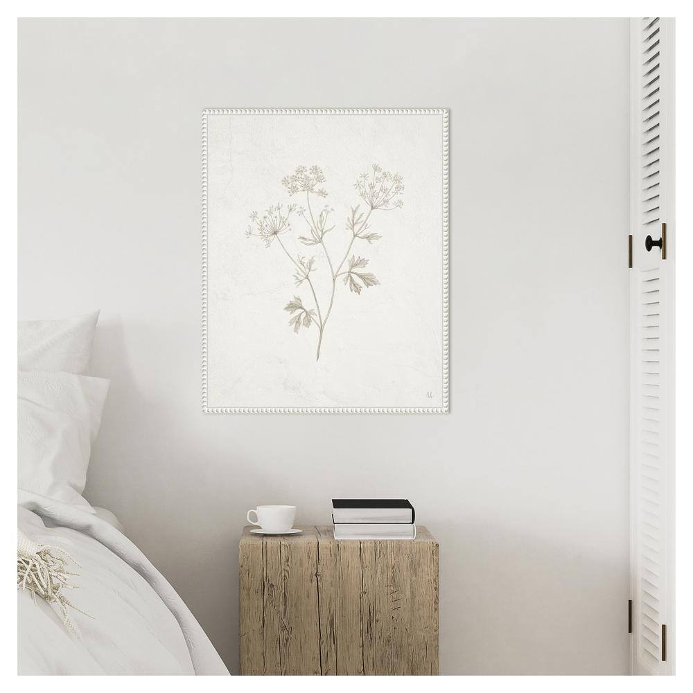 Beaded White Framed Botanical Canvas Wall Art, 23"x28"