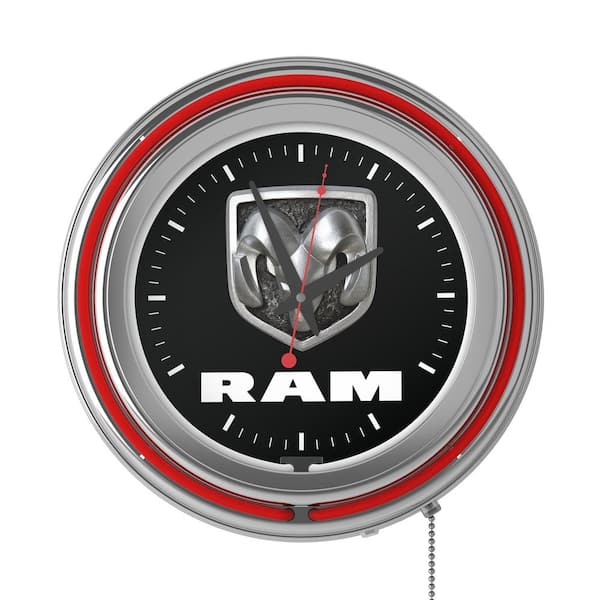 Trademark Neon Wall Clock Logo Black and Red with Pull Chain-Pub Garage or Man Cave Accessories Double Rung Analog Clock