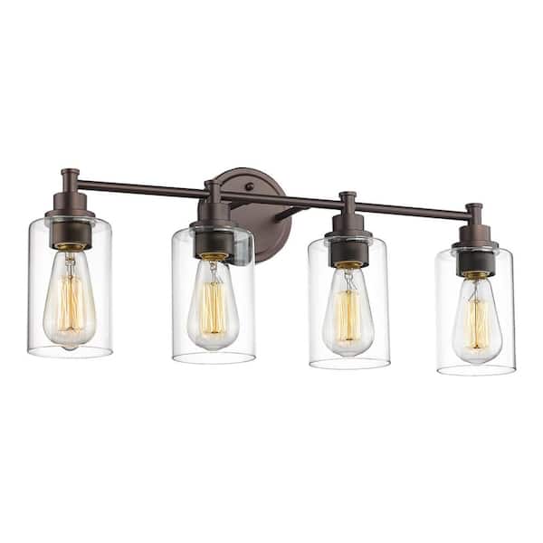 JAZAVA 24.75 in. 4-Light Oil Rubbed Bronze Vanity Light with Clear Glass Shade