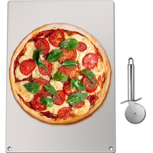 Pizza Stone 14.2 in. x 20 in. x 0.2 in. Steel Pizza Plate 20x Higher Conductivity Pizza Pan for Indoor & Outdoor, Silver