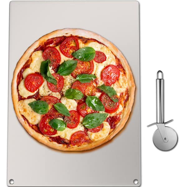 VEVOR Pizza Stone 14.2 in. x 20 in. x 0.2 in. Steel Pizza Plate 20x Higher Conductivity Pizza Pan for Indoor & Outdoor, Silver