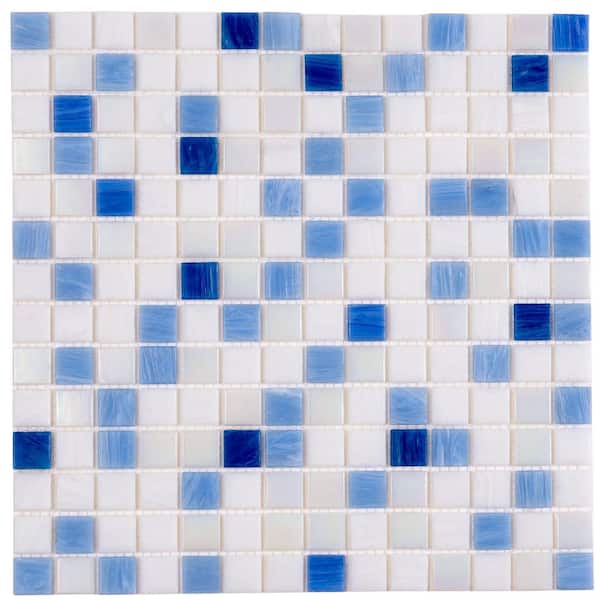 Apollo Tile Mingles 4" x 6" Glossy White and Light Blue Glass Mosaic Uniform square Wall and Floor Sample Tile 0.13 sq. ft./1-Pack