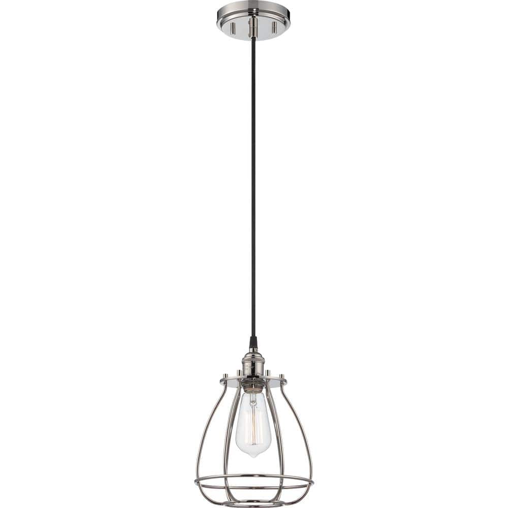 Polished Nickel Vintage Closed Cage Pendant Light