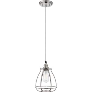 1-Light Polished Nickel Incandescent Ceiling Pendant Light