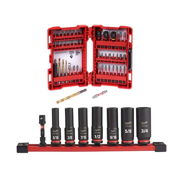 Milwaukee SHOCKWAVE 3/8 in. SAE Deep Impact Rated Socket Set and Shockwave Impact Duty Driver Steel Bit Set (58-Piece)