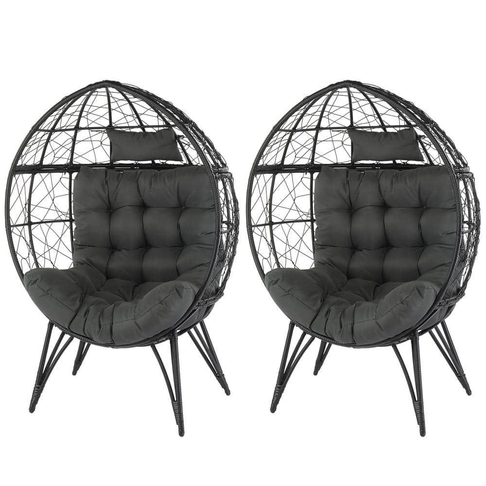 Black Wicker Outdoor Lounge Chair with Grey Cushion Oversized Wicker Egg Chair (2-Pack) price history on PriceWatchPro