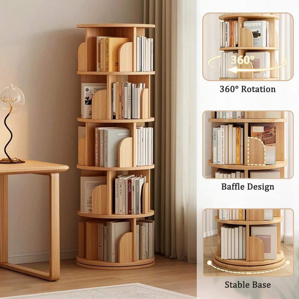 Seafuloy 62 in. Tall 360° Rotating Wood-MDF Natural-No Drawer 5