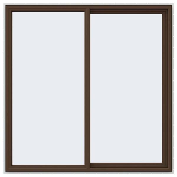 JELD-WEN 59.5 in. x 59.5 in. V-4500 Series Brown Painted Vinyl Right-Handed Sliding Window with Fiberglass Mesh Screen