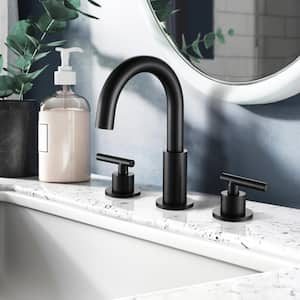 8 in. Widespread Double Handle Bathroom Faucet with 360-Degree Rotation in Matte Black