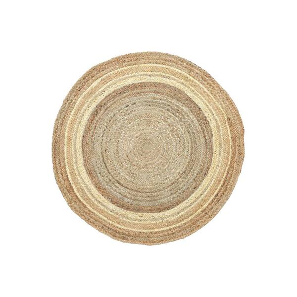Abani Jute White 6 ft. Round Abstract Jute Area Rug