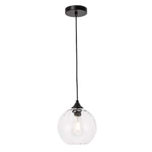 Timeless Home 7.9 in. 1-Light Black and Clear Glass Pendant Light, Bulbs Not Included