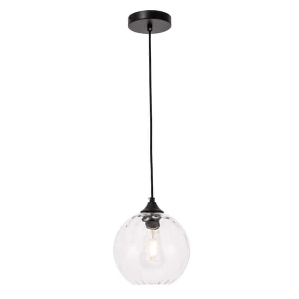 Unbranded Timeless Home 7.9 in. 1-Light Black and Clear Glass Pendant Light, Bulbs Not Included