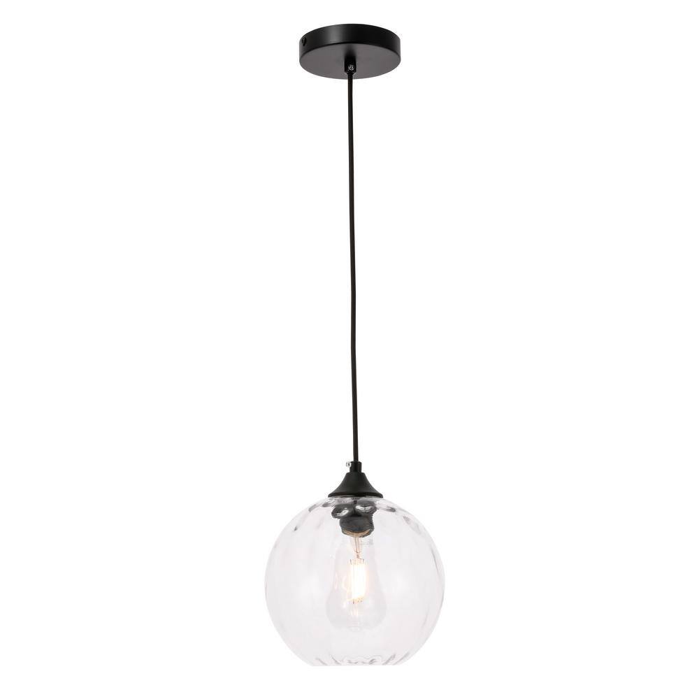 Timeless Home Calvin 7.9 in. W x 7.4 in. H 1-Light Black Pendant with Clear
