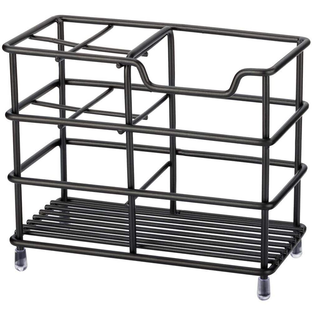 Stainless Steel Toothbrush and Toothpaste Holder with Small Stand and Accessories Organizer for Bathroom, Black (1-Pack)