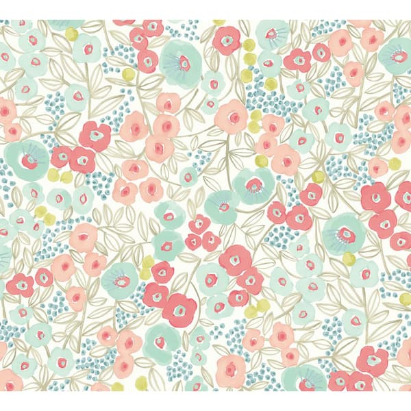 Flora Coral Pink Garden Wallpaper Sample
