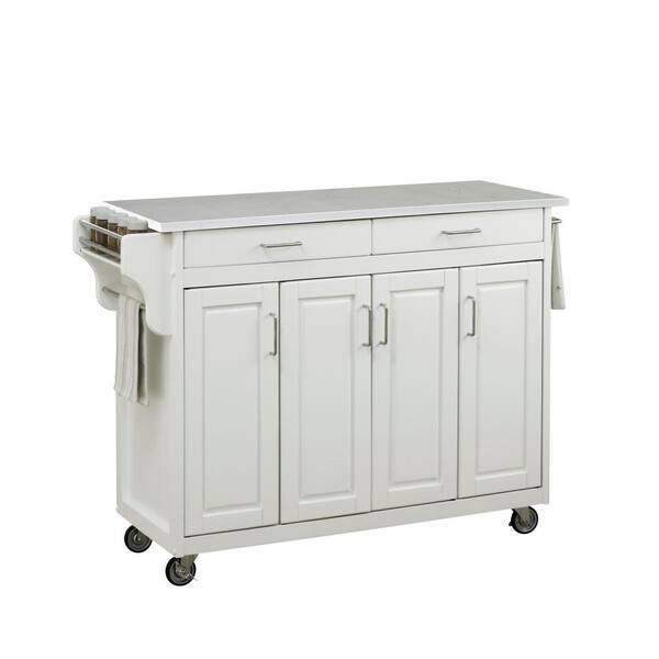 Home Styles Create-a-Cart White Kitchen Cart With Quartz Top