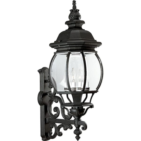 Progress Lighting Onion Lantern Collection 4-Light Textured Black Clear Beveled Glass Traditional Outdoor Wall Lantern Light