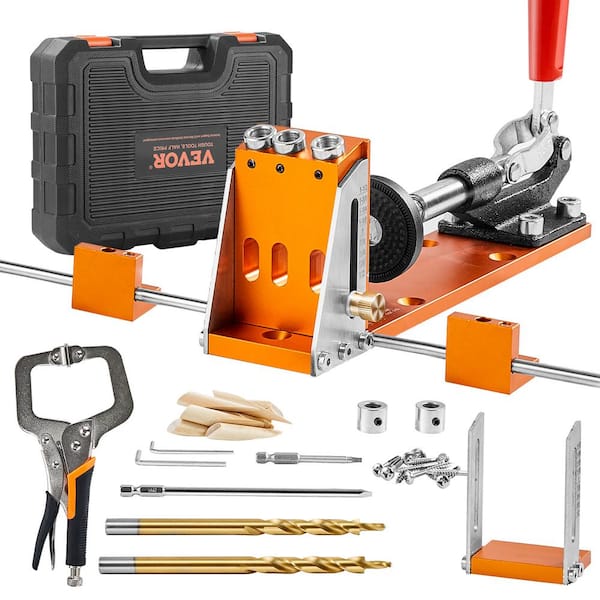 VEVOR Pocket Hole Jig Kit 34 Pcs Pocket Hole Jig System with 11 in. C Clamp Fixture Step Drills Wrenches Plasma Cutter