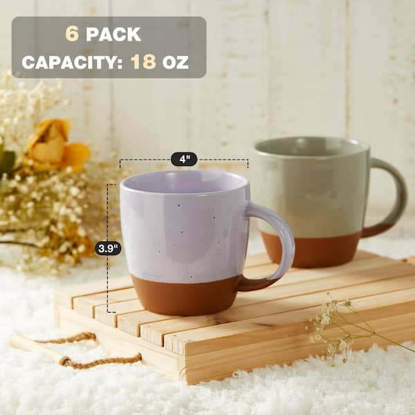 Wudkey 18 oz. Colorful Ceramic Coffee Mugs (Set of 6), Great for