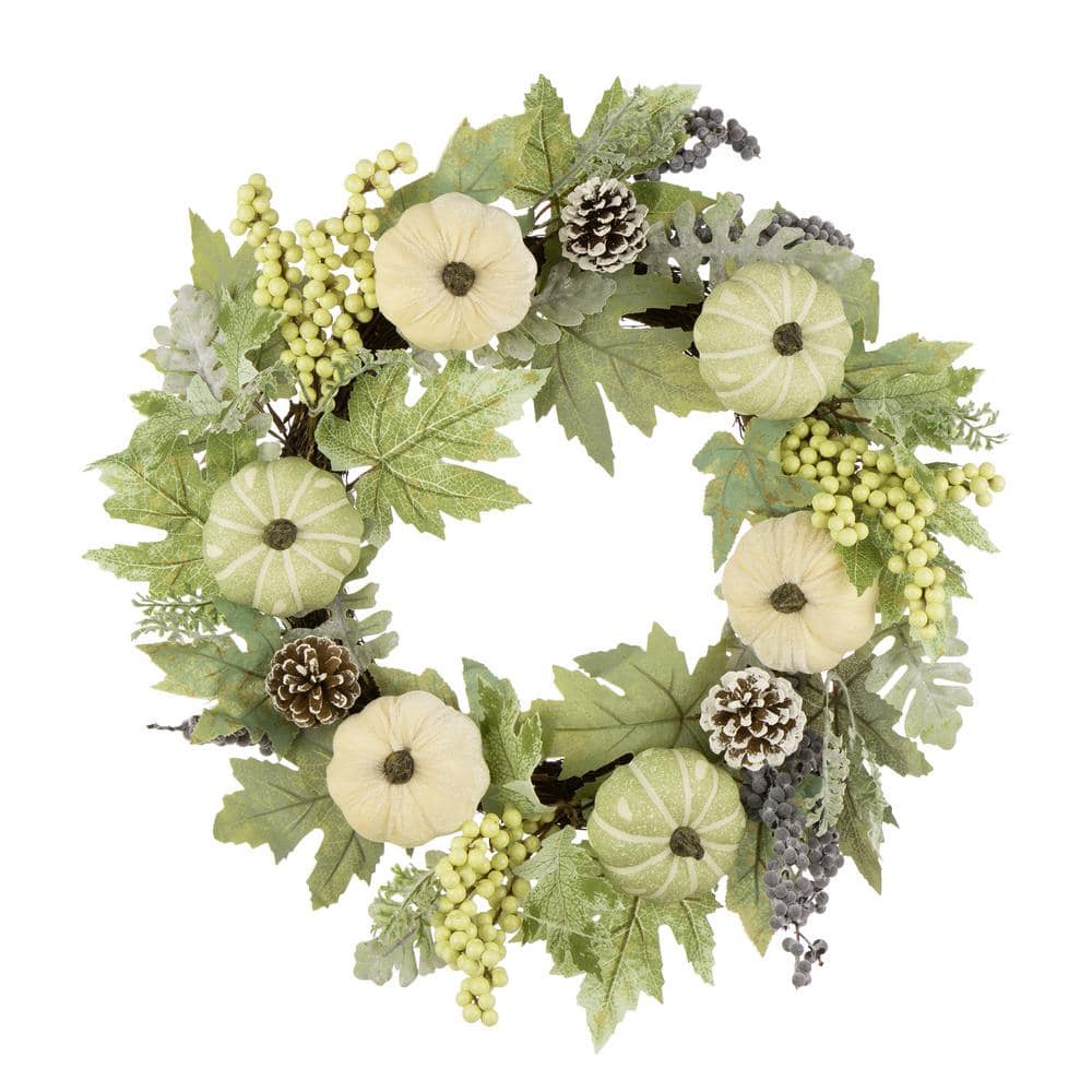 Glitzhome 22 in. D Pumpkin Artificial Christmas Wreath with Green