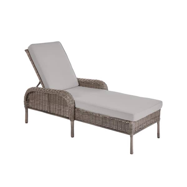 Hampton Bay Cambridge Gray Wicker Outdoor Patio Chaise Lounge with CushionGuard Stone Gray Cushions