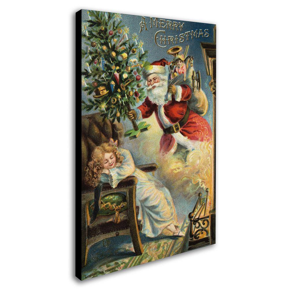 Vintage Merry Christmas Santa Canvas Art with Floater Frame