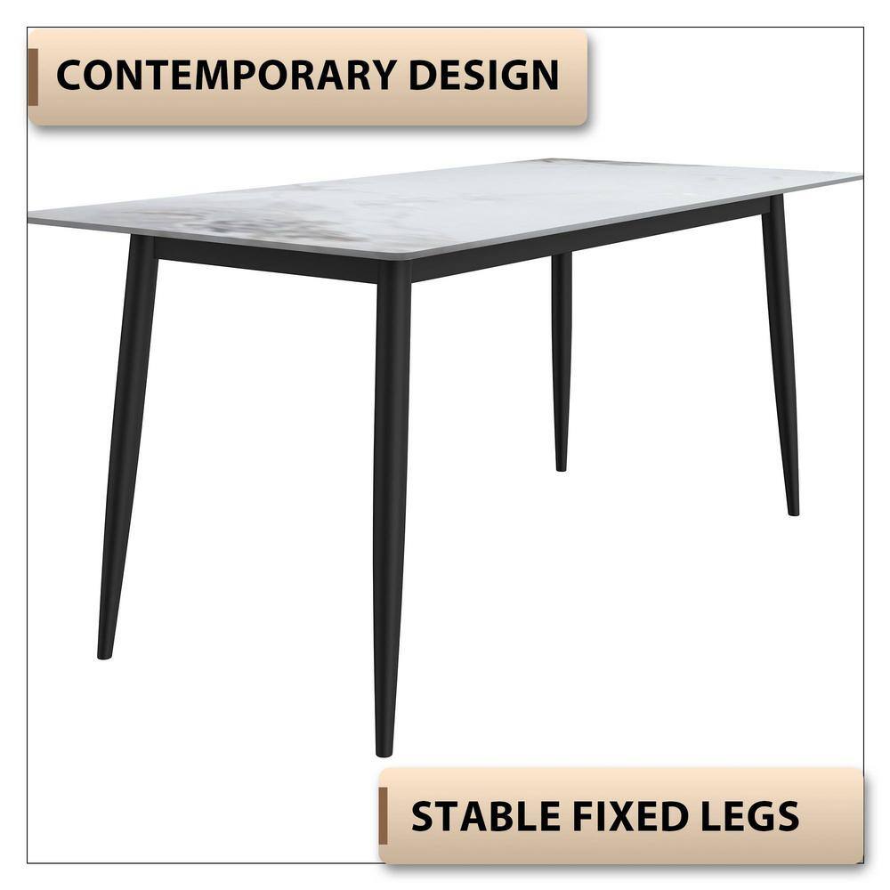 Medium Grey Glass Top Dining Table with Black Steel Base