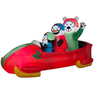 83.86 in. W x 37.01 in. D x 42.91 in. H Animated Inflatable Bobsled Team Penguin Snowman and Teddy Bear
