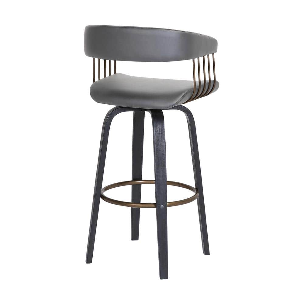 Topanga 26" Swivel Black Wood and Gray Faux Leather Counter Stool