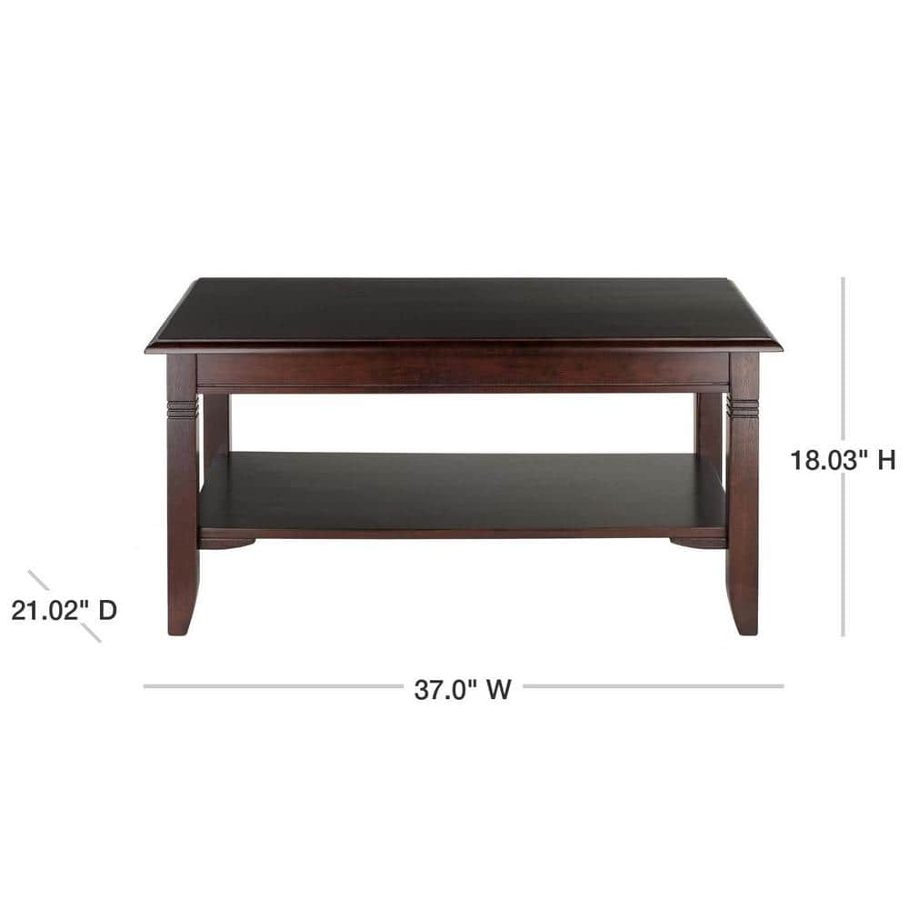 Transitional Cappuccino Brown Rectangular Wood Coffee Table