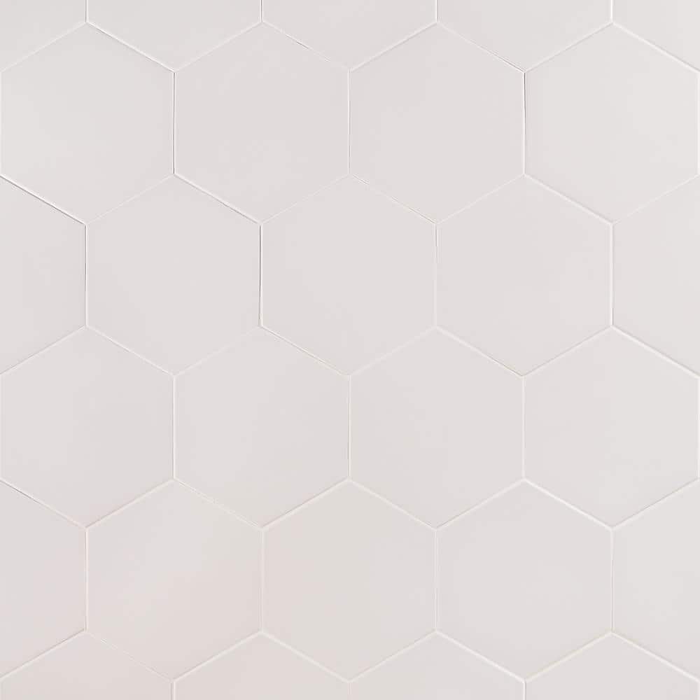 White Hexagonal Matte Porcelain Floor and Wall Tile, 8-in x 9-in