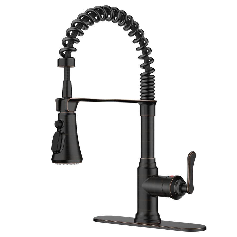 Oil-Rubbed Bronze High-Arc Kitchen Faucet with Pull-Down Spray