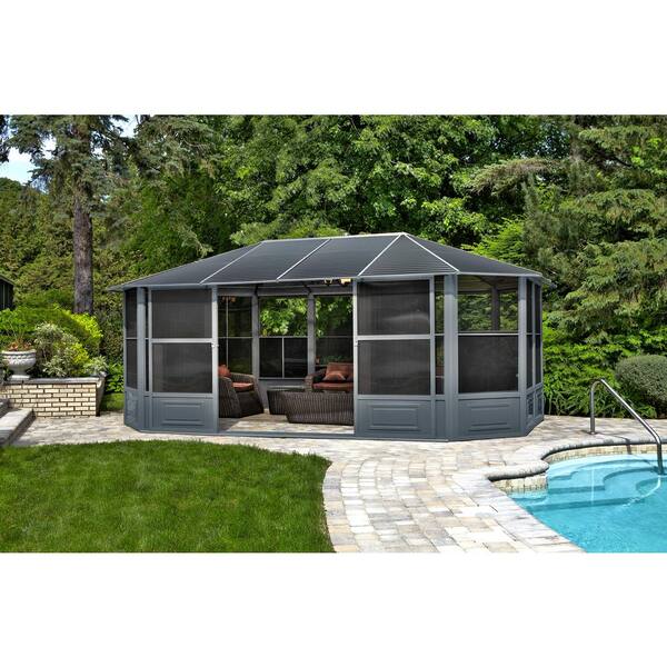 Gazebo Penguin 12 ft. x 18 ft. Florence Solarium Metal Roof Slate ...