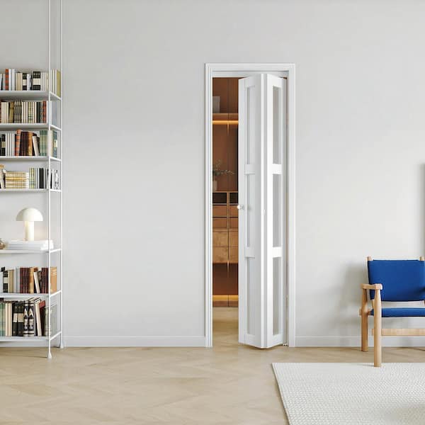 TENONER 24 in x 80 in Three Frosted Glass Panel Bi-Fold Interior Door for Closet, with MDF & Water-Proof PVC Covering